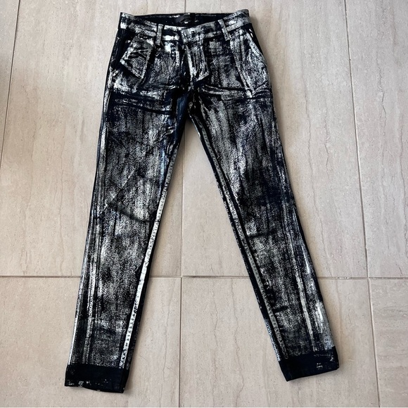 Kelly Wearstler Silver | Black  Metallic Jeans Pants Size 2 - Picture 2 of 14